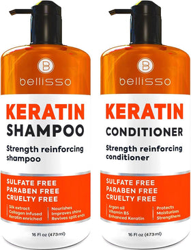 BELLISSO front packaging showing keratin set and benefits