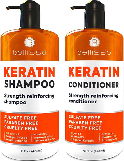 BELLISSO front packaging showing keratin set and benefits