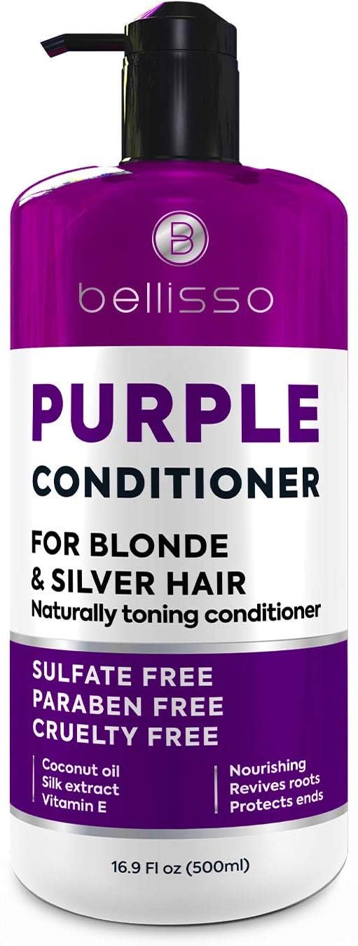BELLISSO front packaging showing purple conditioner and clear benefits