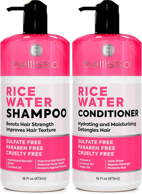 BELLISSO front packaging rice water set showing full duo and benefit