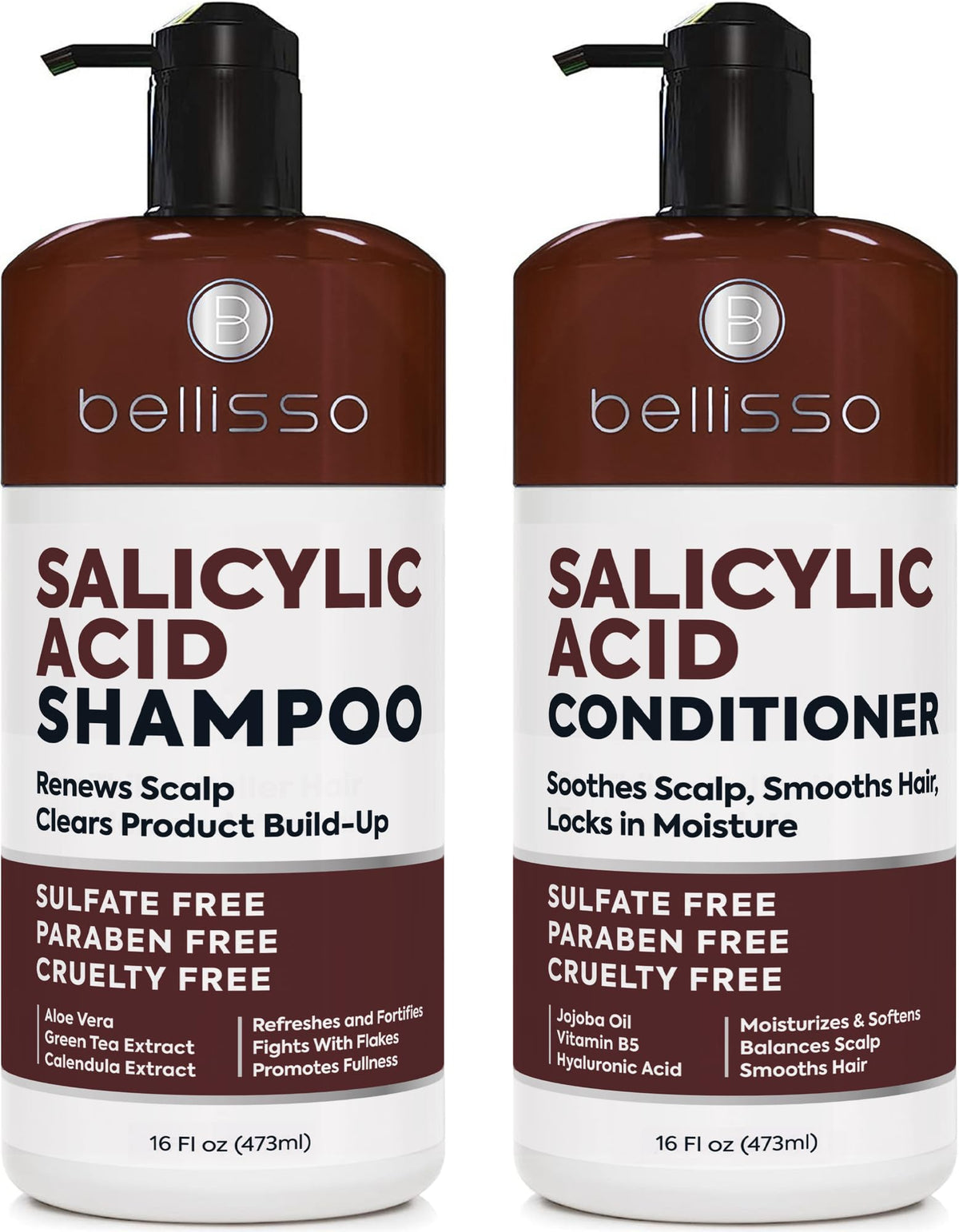 BELLISSO front packaging showing both shampoo and conditioner and clear anti-dandruff benefit