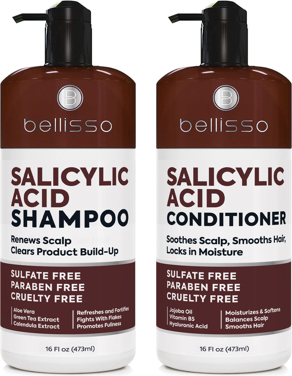 BELLISSO front packaging showing both shampoo and conditioner and clear anti-dandruff benefit