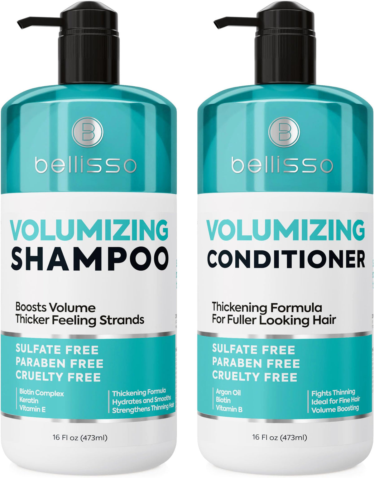 BELLISSO front packaging showing volumizing shampoo and conditioner benefits