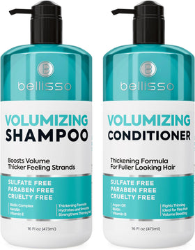 BELLISSO front packaging showing volumizing shampoo and conditioner benefits