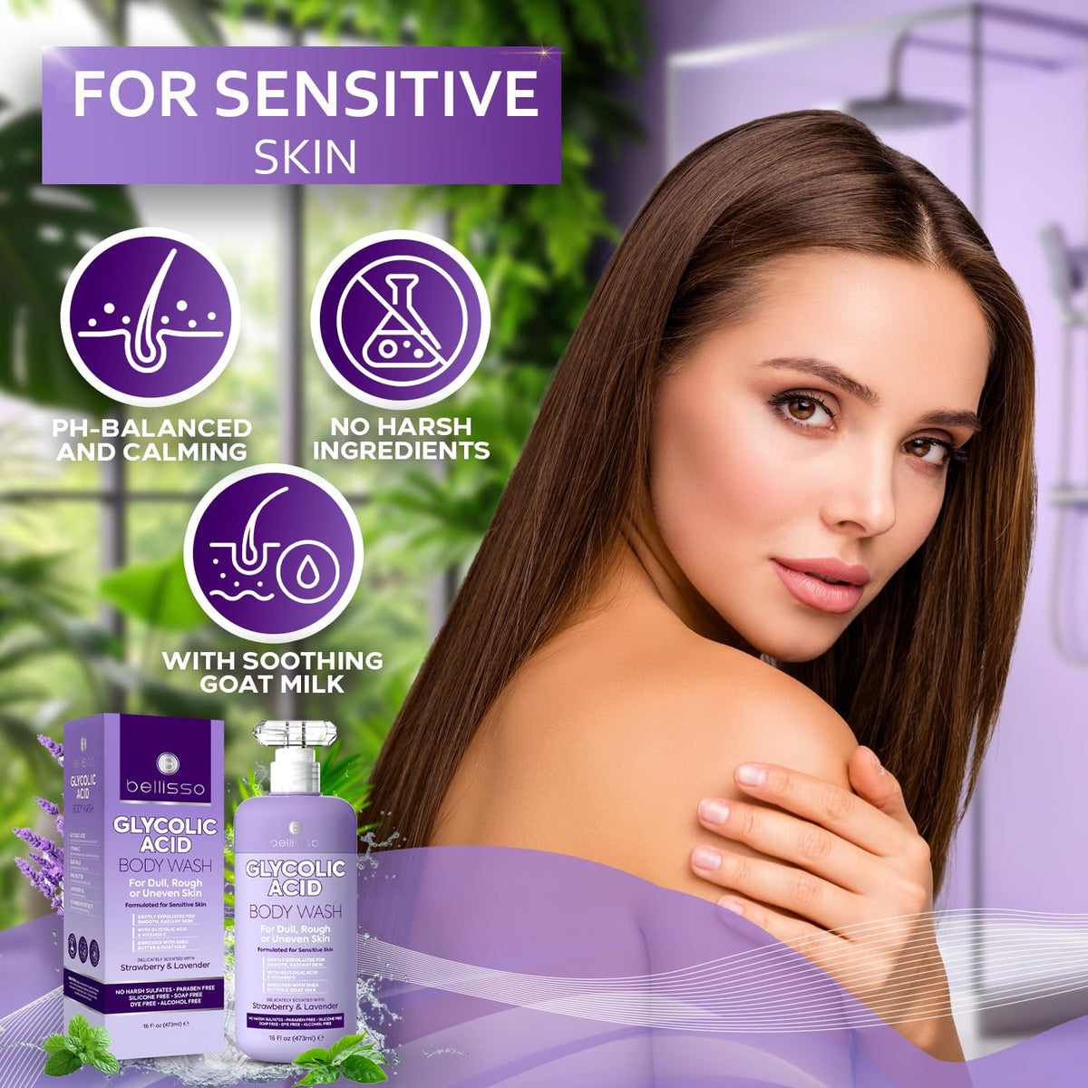 BELLISSO in-shower use on arm illustrating bump-smoothing benefit