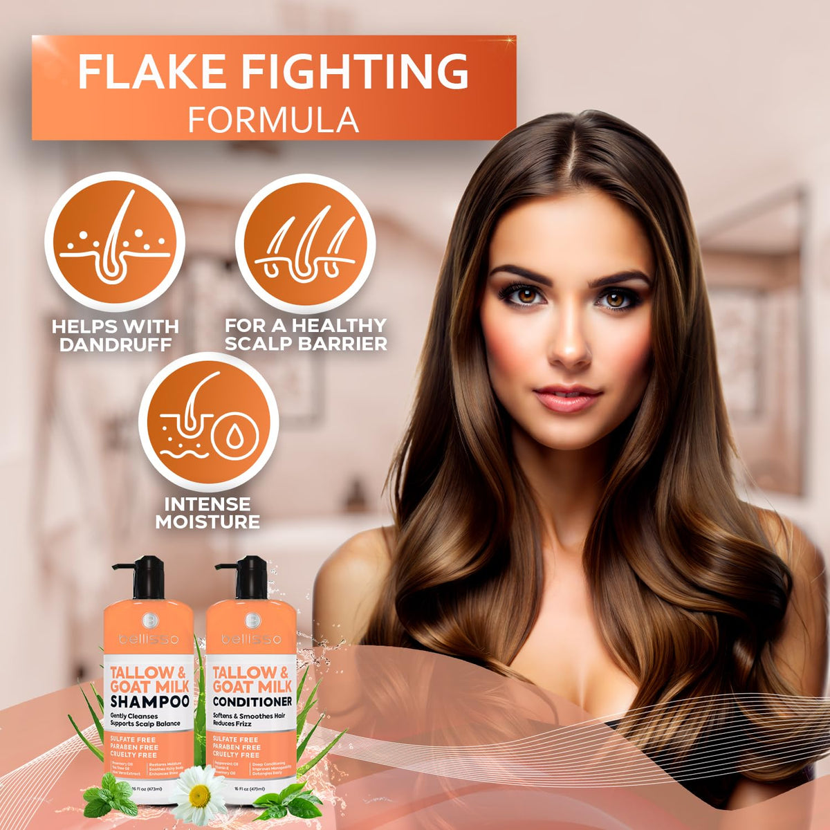 BELLISSO shampoo applied to scalp illustrating soothing action