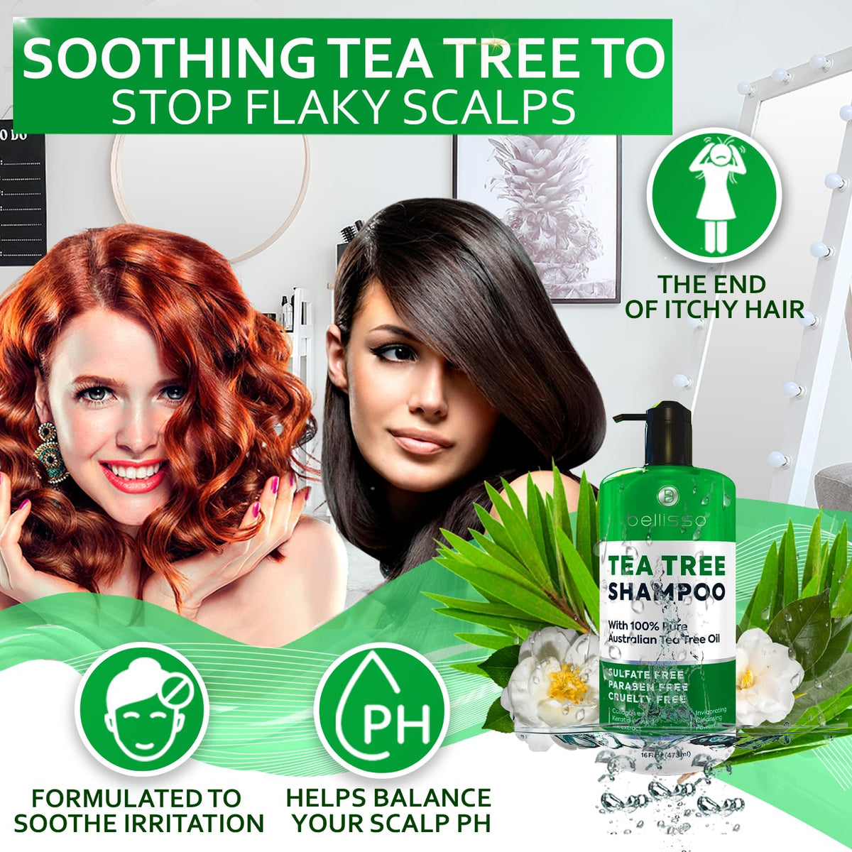 BELLISSO close-up of tea tree oil droplet highlighting natural clarity