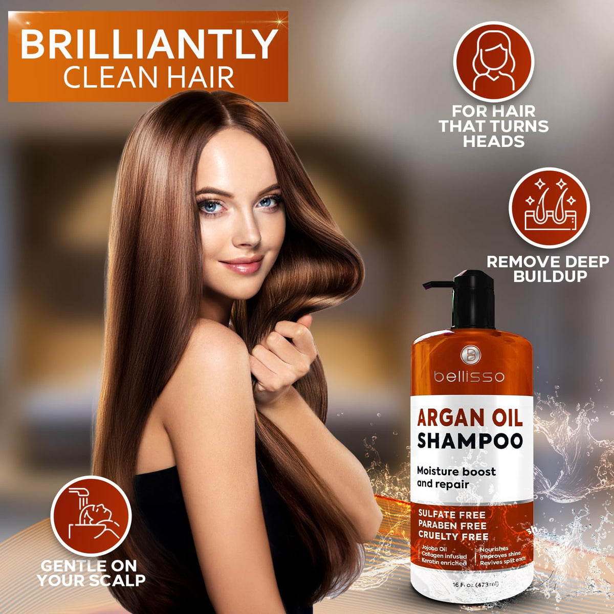 BELLISSO product label close-up listing botanicals and clean formulation benefits
