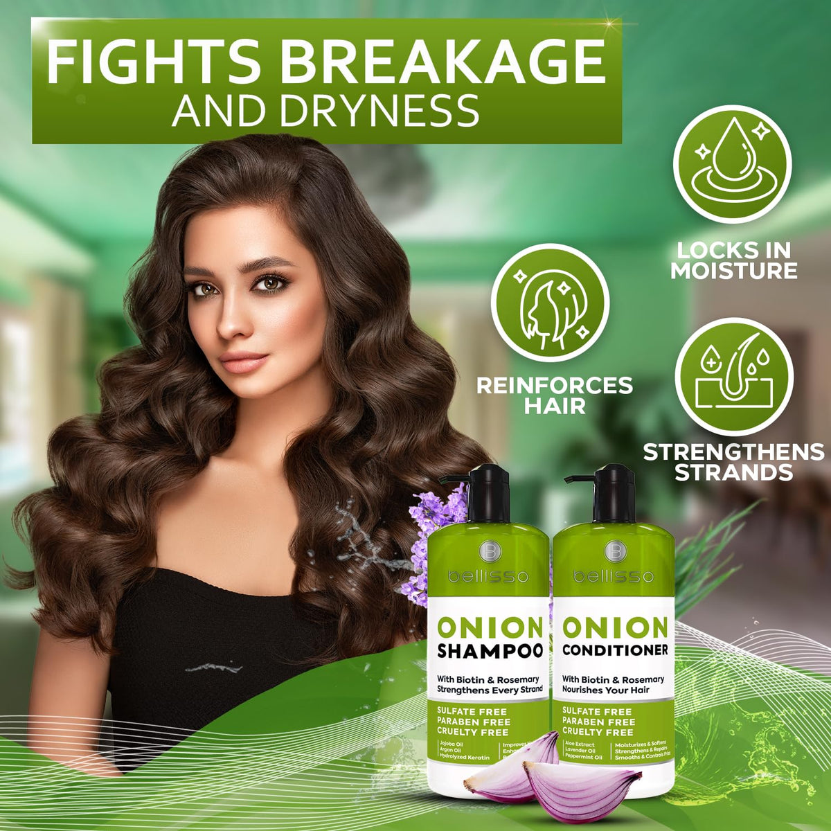 BELLISSO product label close-up highlighting botanic ingredients and sulfate-free claim