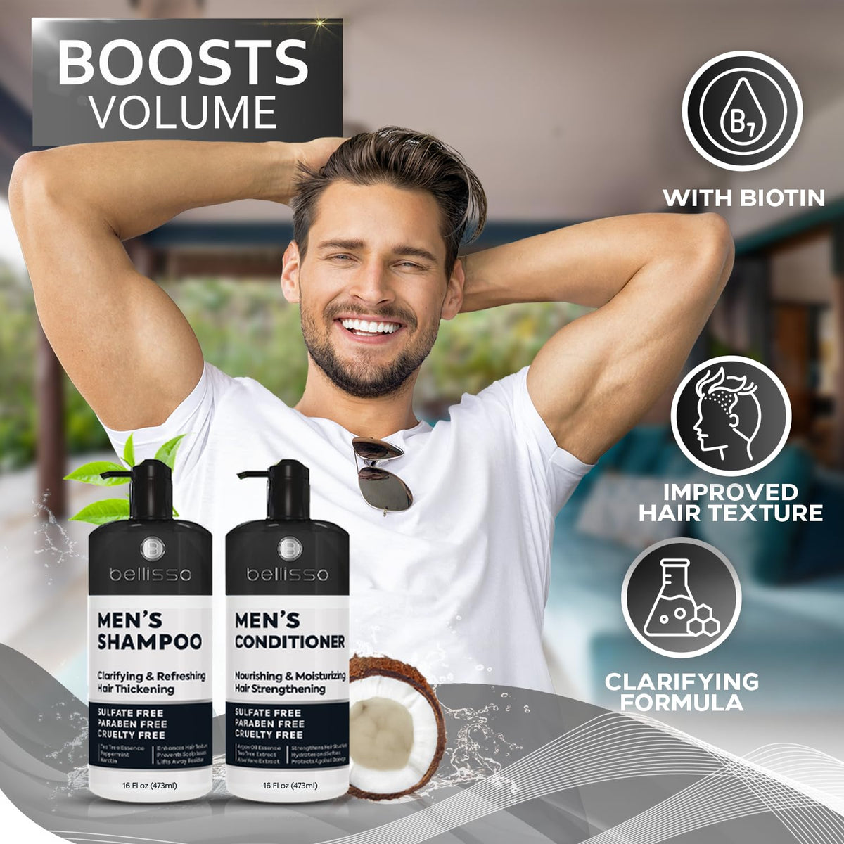 BELLISSO label ingredients detail highlighting biotin and keratin
