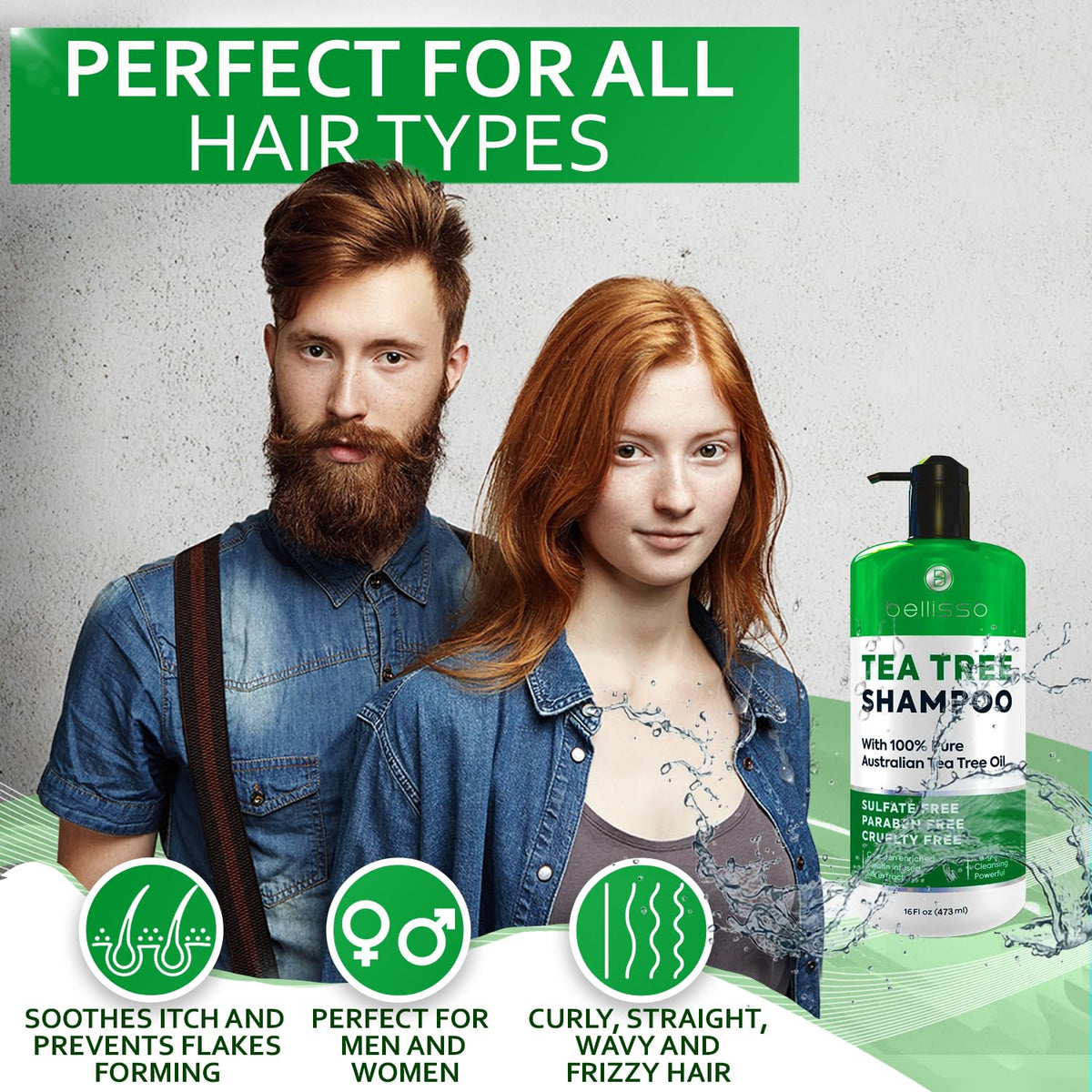 BELLISSO shampoo on bathroom shelf in lifestyle setting emphasizing salon-quality