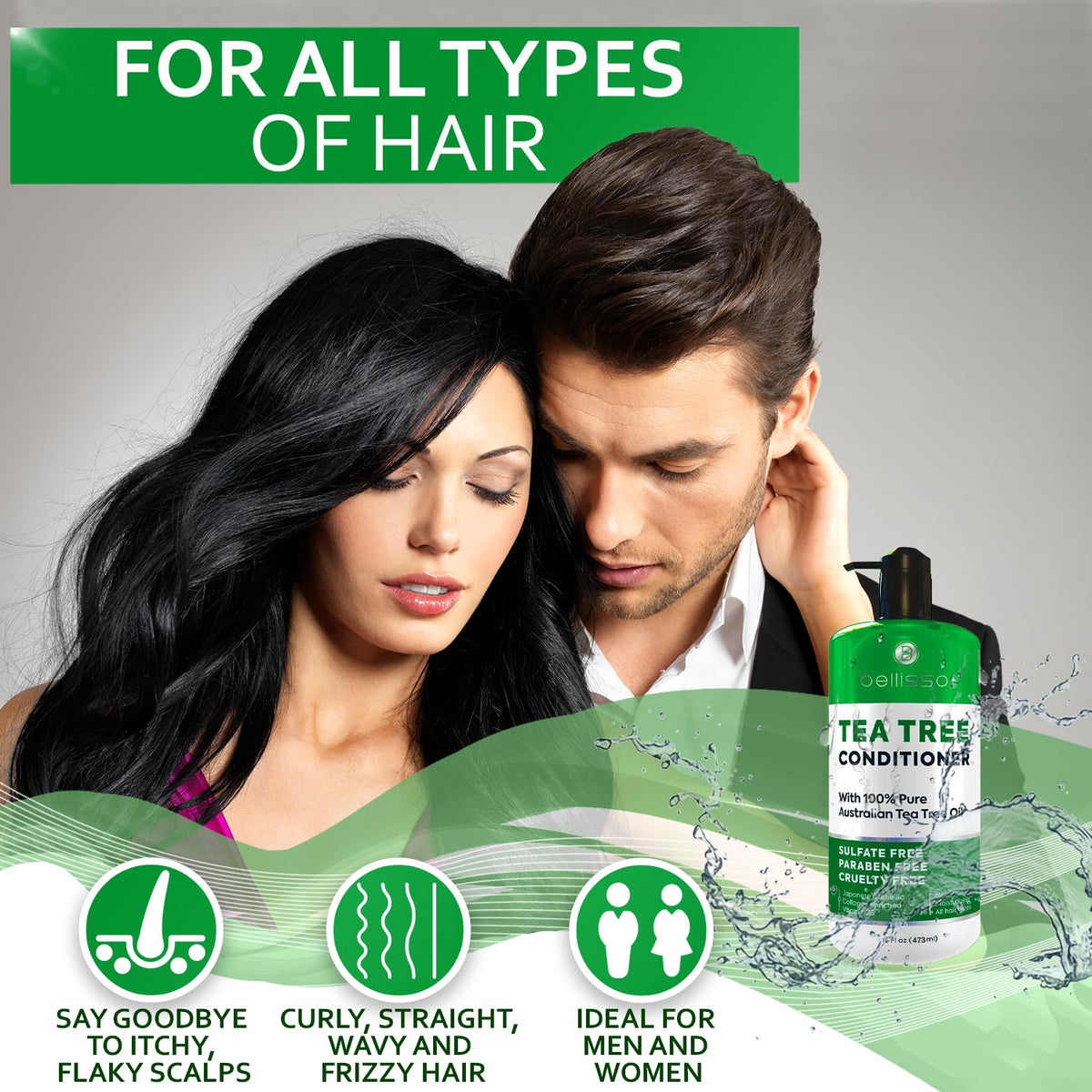 BELLISSO lifestyle image of woman with calm scalp and glossy hair