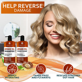 Bellisso pouring argan-infused formula onto hair strand for hydration