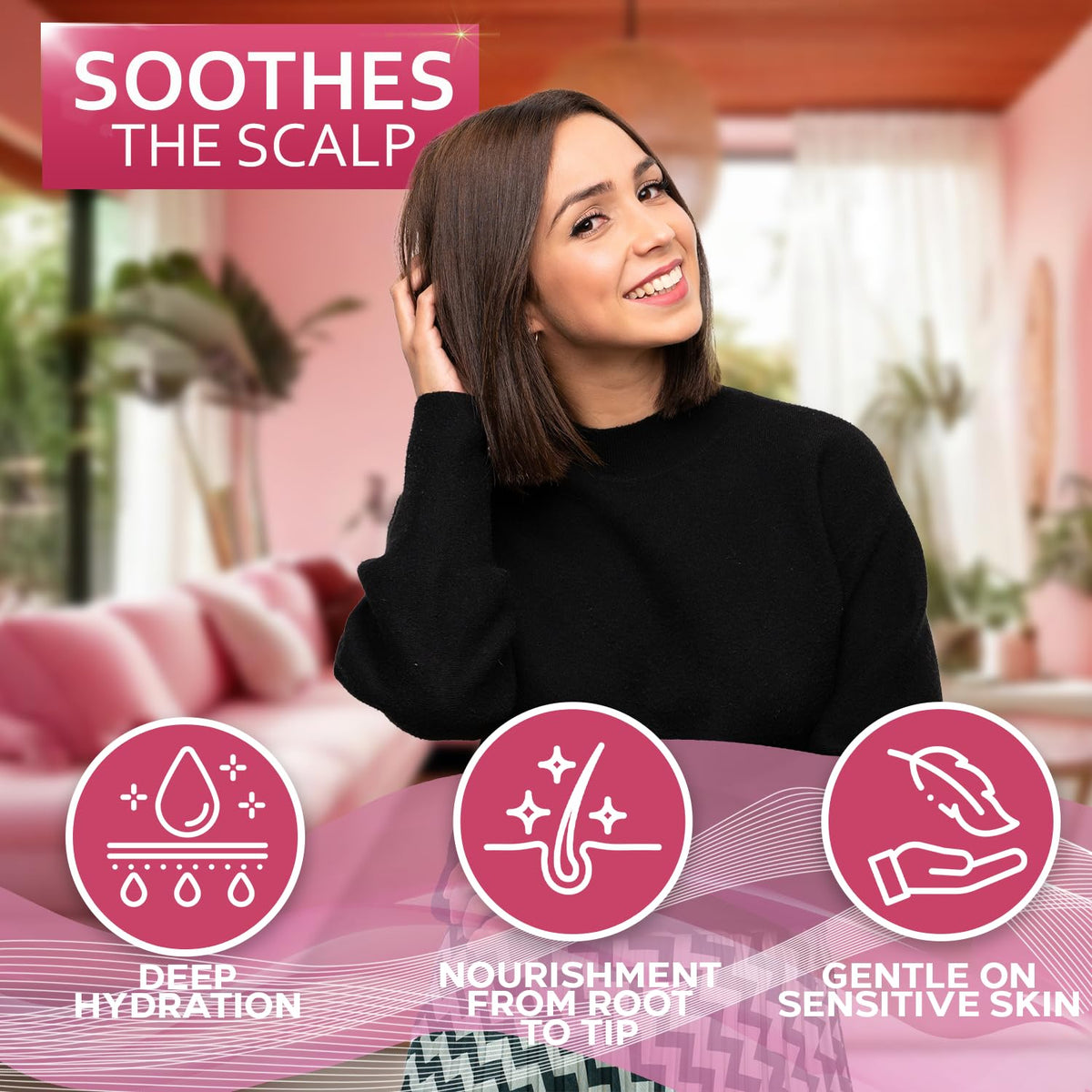 Bellisso shampoo in hand during application showing easy rinse benefit
