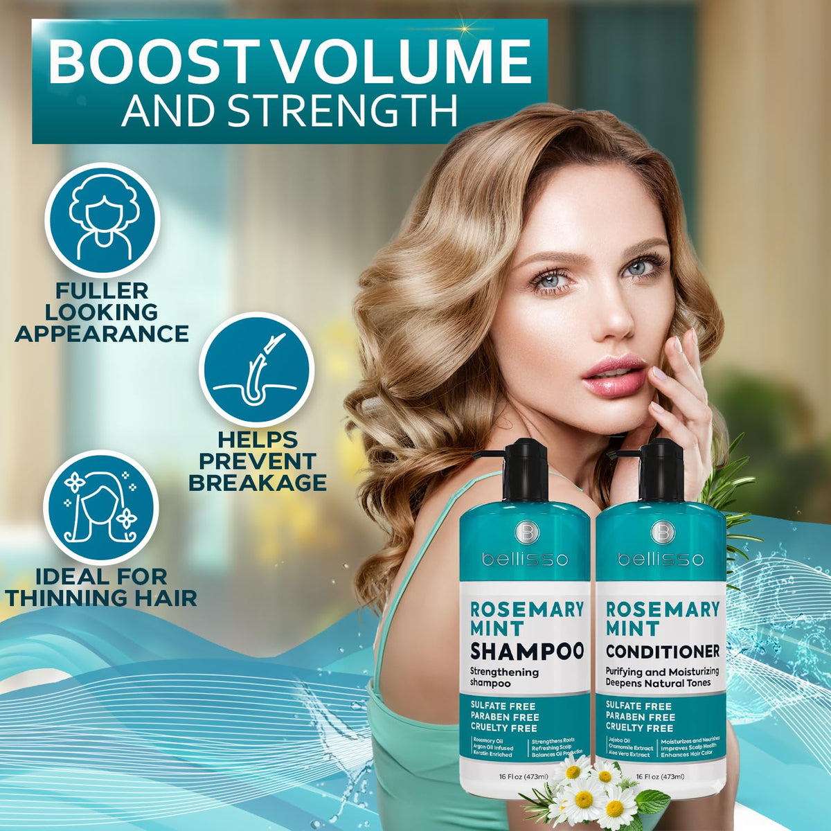 BELLISSO shampoo pump close-up showing lightweight texture and gentle cleanse