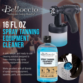 Belloccio close-up on spray gun nozzle with residue being dissolved for smoother flow
