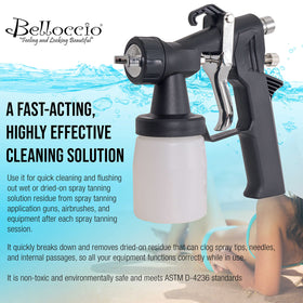 Belloccio cleaner being flushed through a salon spray gun to restore consistent spray