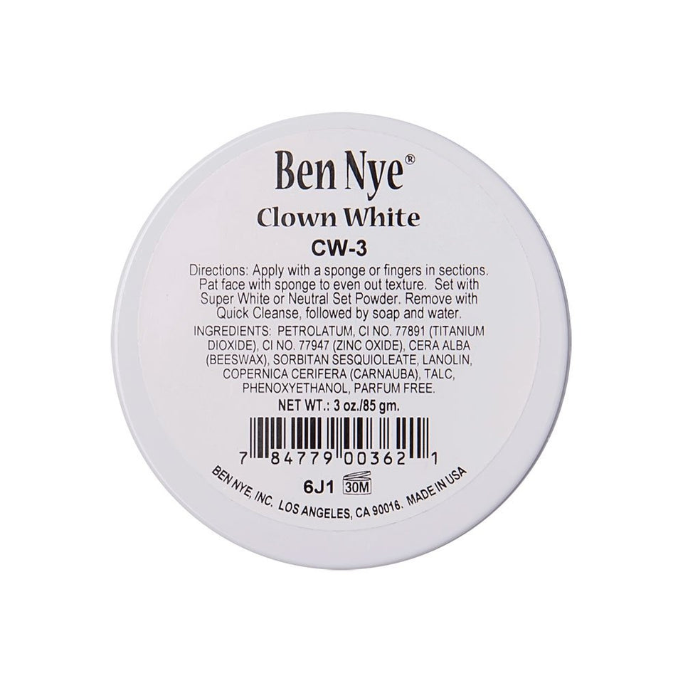 Ben Nye Clown White front packaging showing high-coverage theatrical white