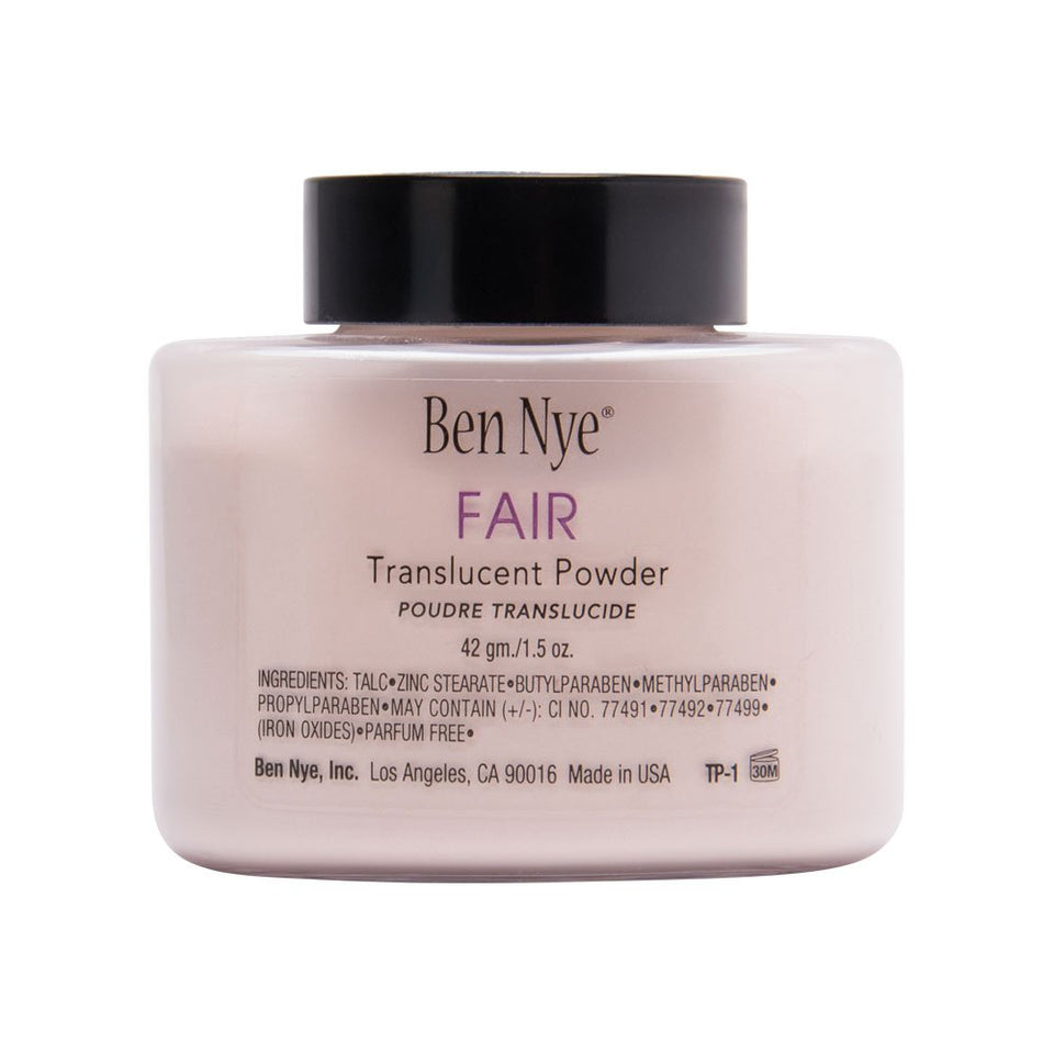 Ben Nye translucent face powder Fair front view shows lightweight matte finish benefit