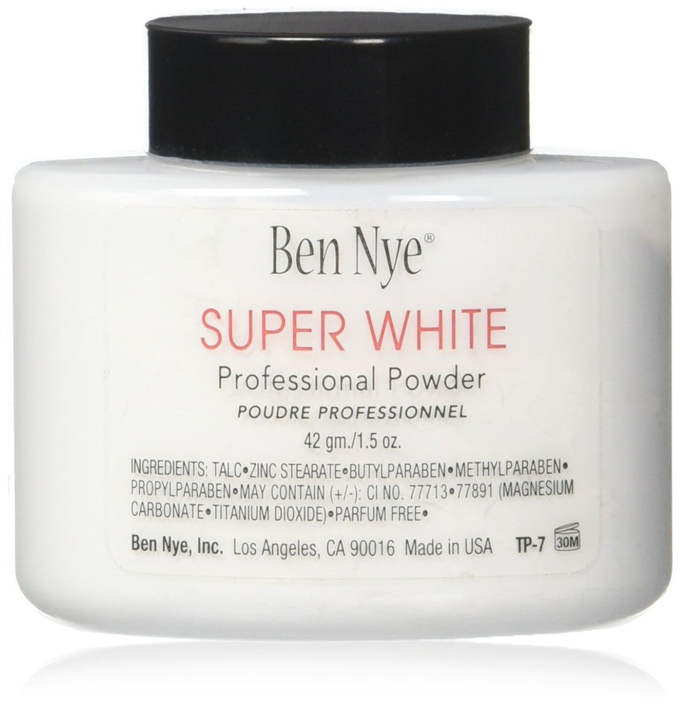 Ben Nye white face powder front jar showing label and product benefit