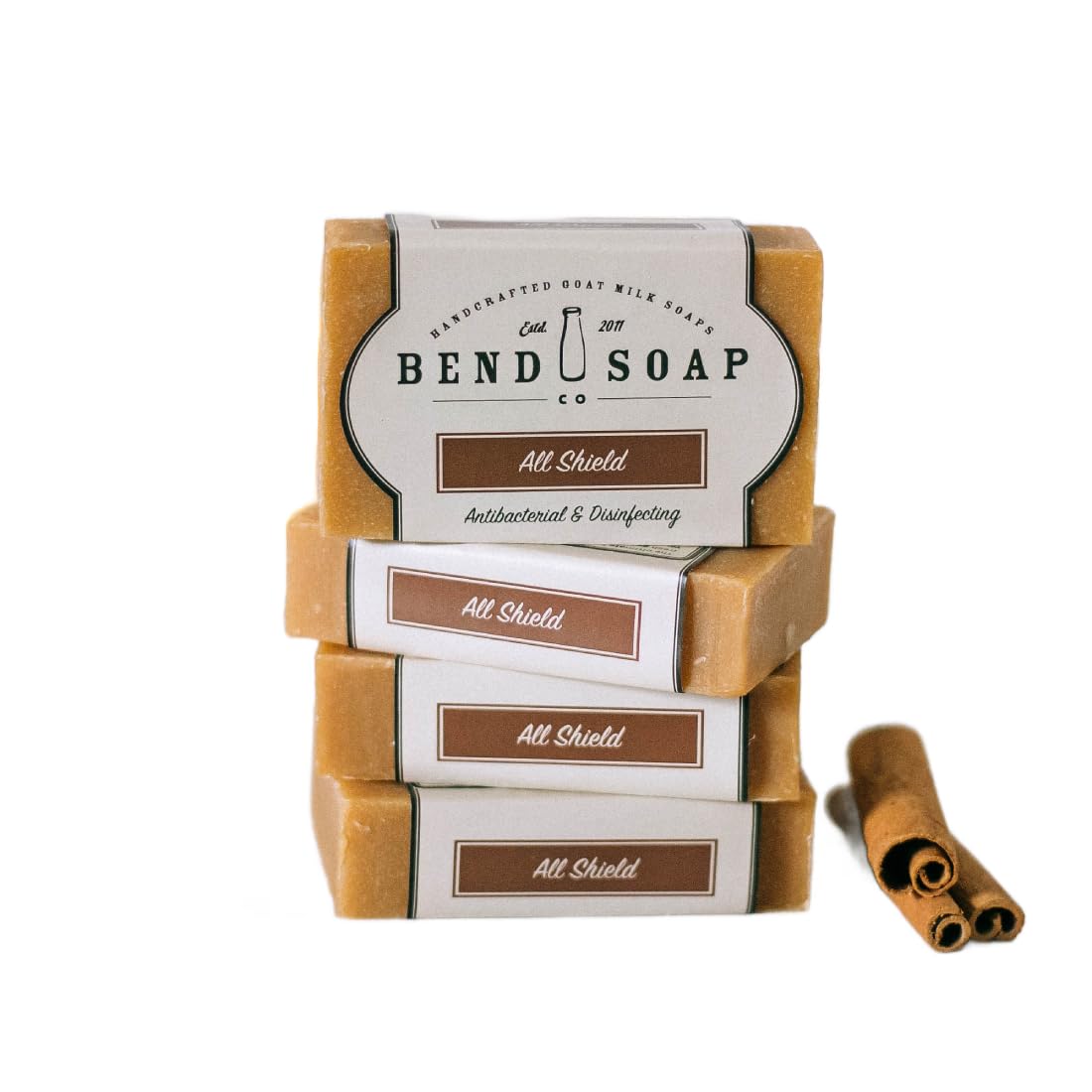 Bend Soap Company front packaging showing four wrapped bars and brand name benefit gentle cleansing
