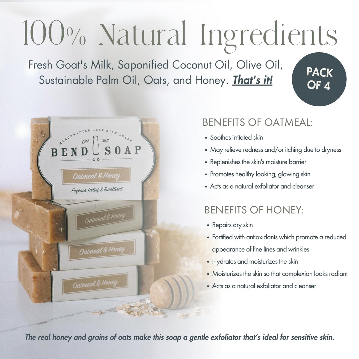 Bend Soap Company close-up of creamy goat milk lather and oat flecks, benefit nourishing texture