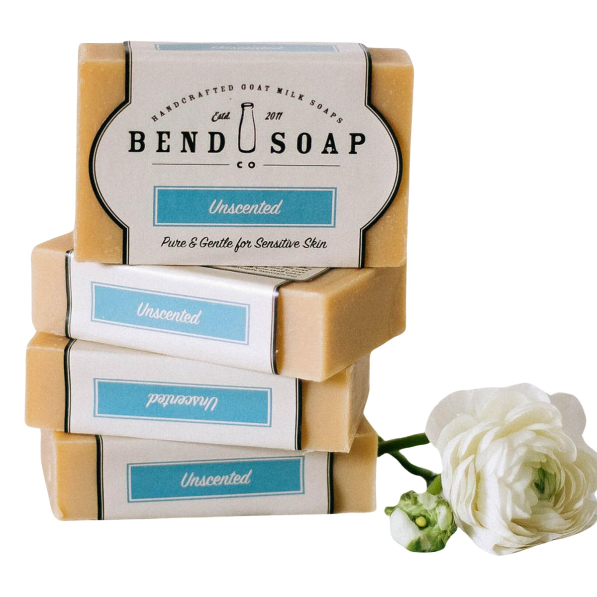 Bend Soap Company front packaging shows fragrance-free bars and benefits