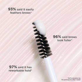 Benefit application with spoolie combing brows for lifted, feathered hold and natural finish