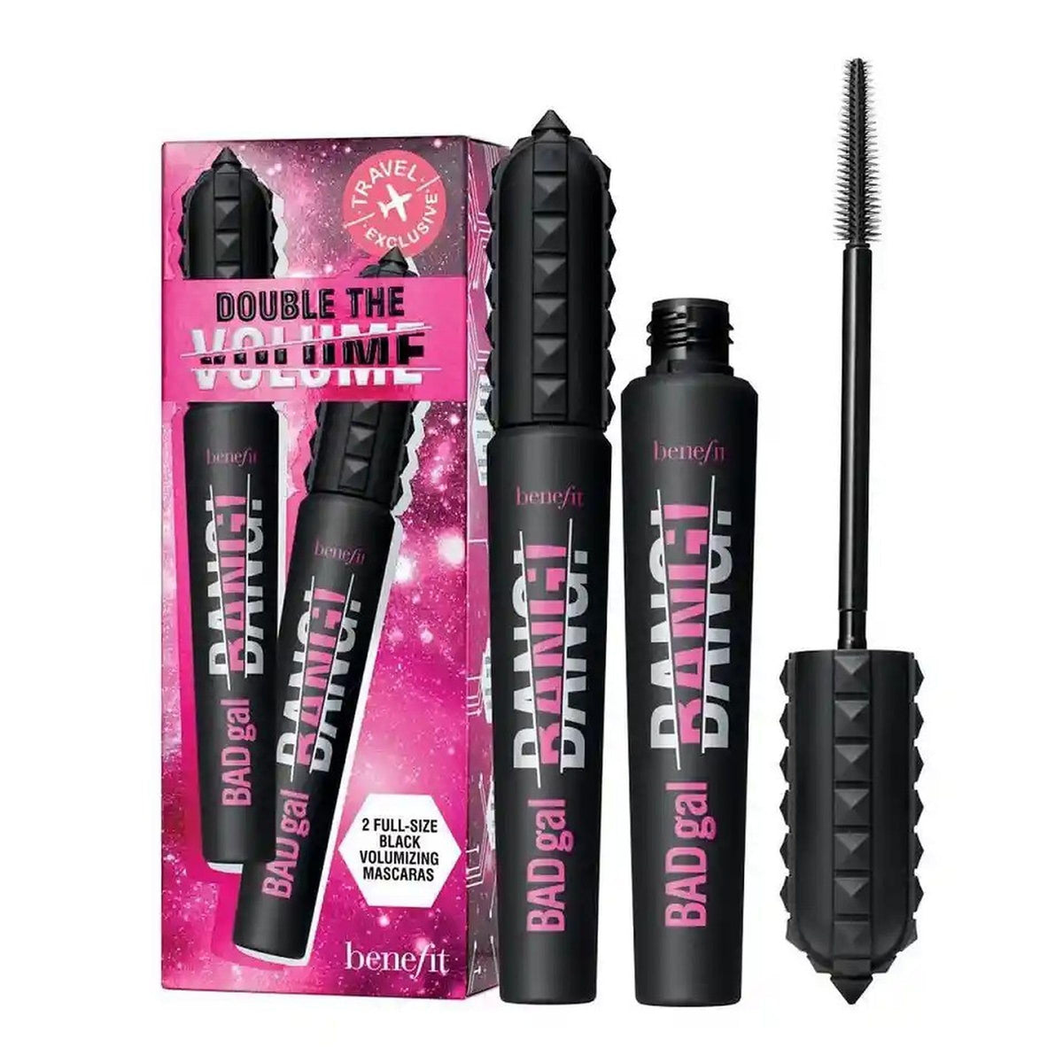 Benefit badgal bang front packaging showing bold pitch-black tubes and volumizing benefit