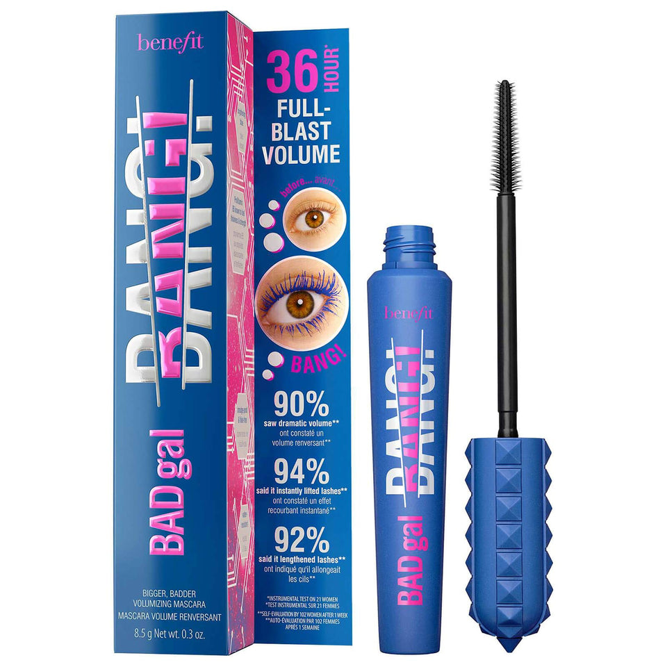 Benefit front packaging showing cobalt-blue mascara and product benefit