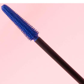 Benefit swatch on lashes showing vivid blue color and volumizing effect