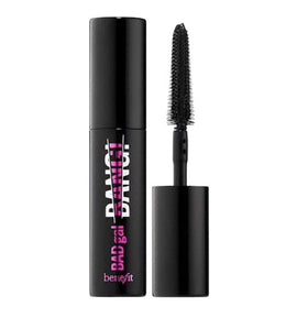 Benefit Bad Gal Bang mini tube front view showing compact size and bold black finish
