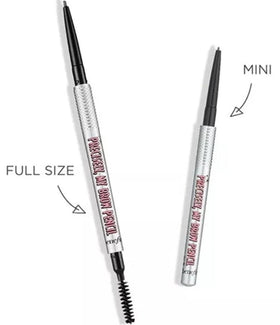 Benefit microfine tip closeup highlighting the 0.8 mm point for hair-like strokes and accuracy