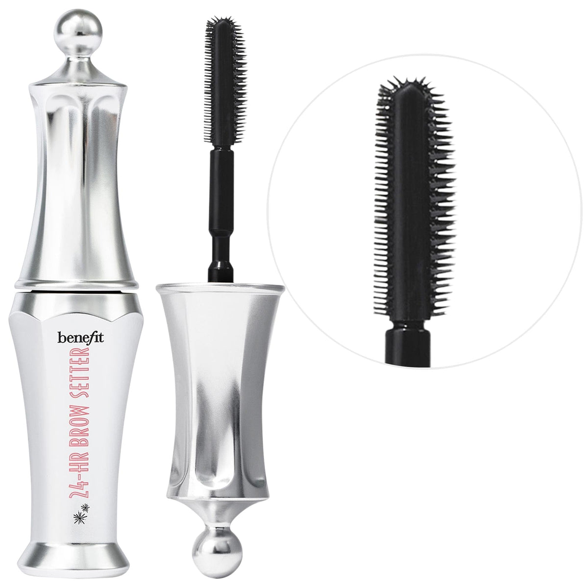 Benefit Brow Setter front packaging in recyclable mini hat box showing travel tube and labeling for portability