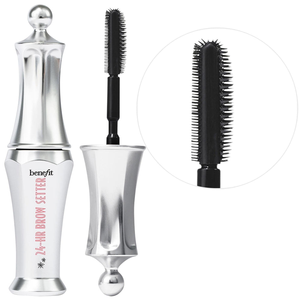 Benefit Brow Setter front packaging in recyclable mini hat box showing travel tube and labeling for portability