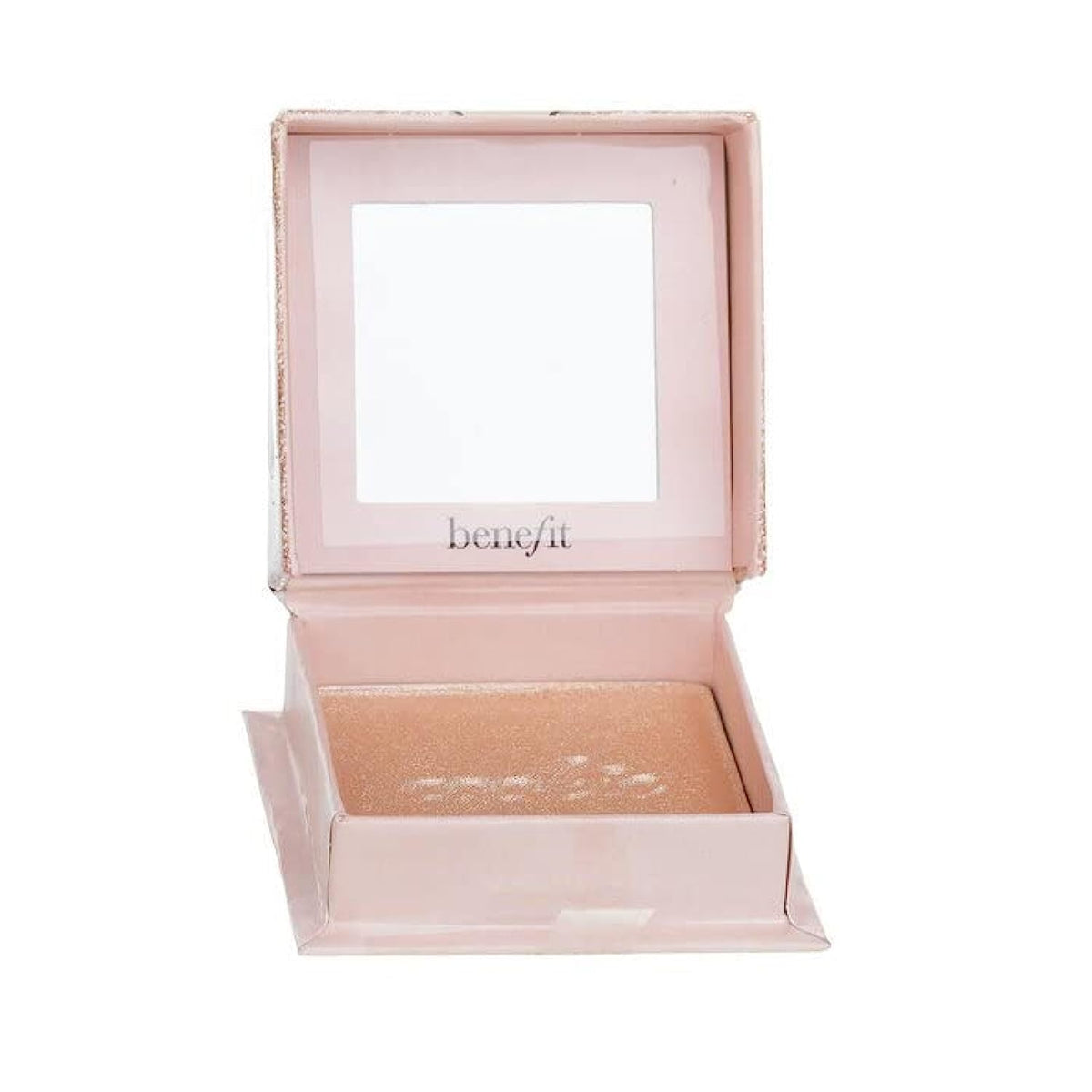 Benefit Cookie compact front view showing warm gold shimmer and sleek packaging for easy glow