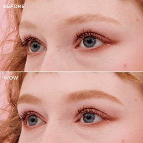 Benefit Gimme Brow applied on eyebrow in lifestyle shot, creates natural fuller brows