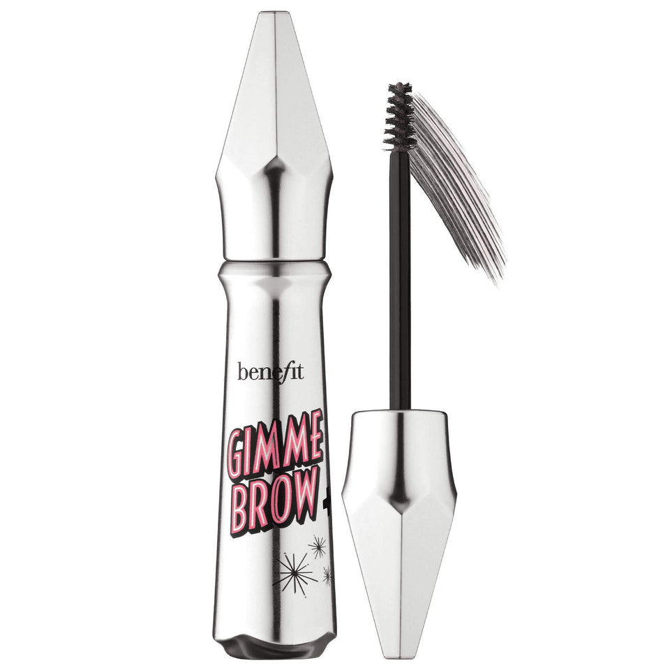 Benefit Gimme Brow Cool Grey front tube and tapered brush showing precise application and natural definition