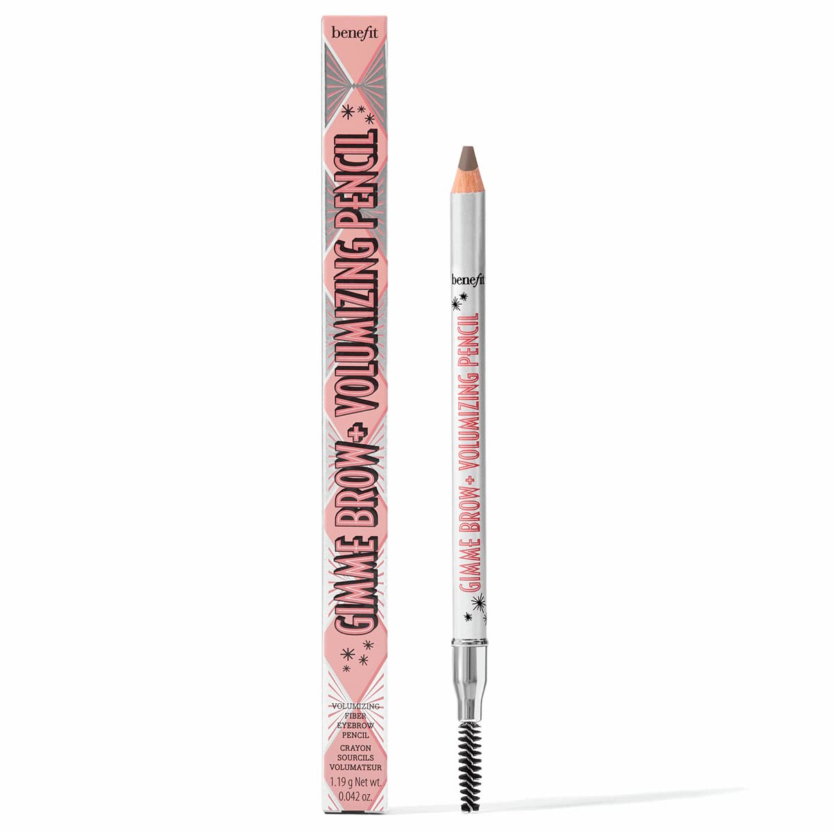 Benefit Gimme Brow pencil front view showing compact packaging and shade label for quick selection