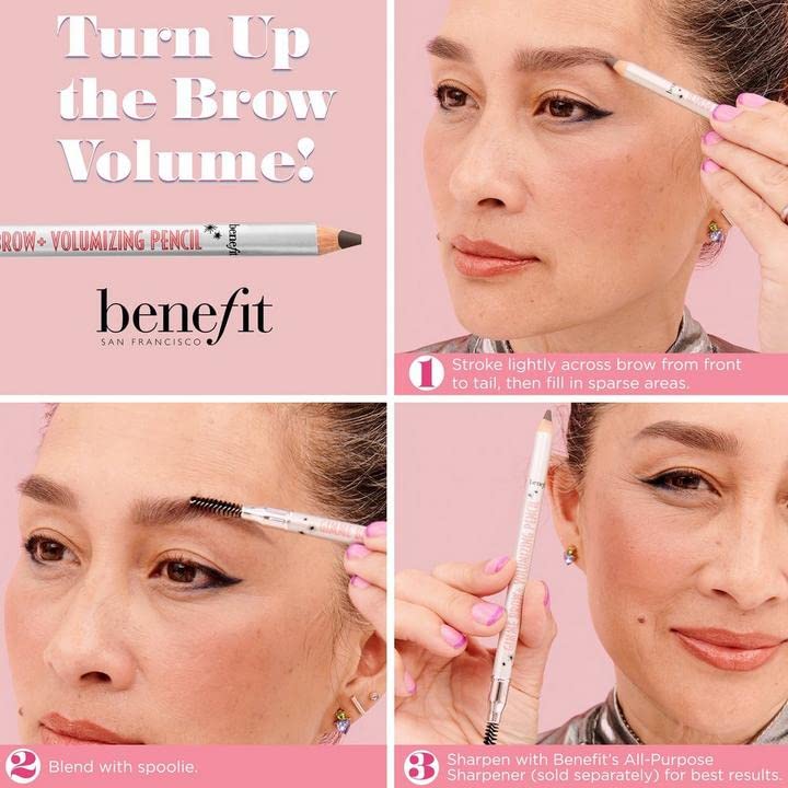 Benefit lifestyle shot applying pencil at mirror for quick daily grooming