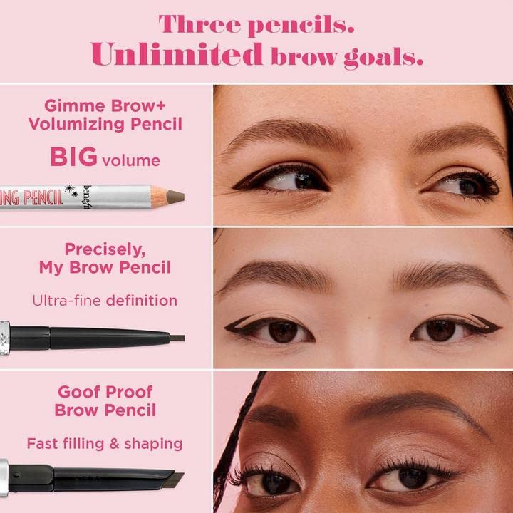 Benefit pencil beside coin illustrating compact travel-friendly size