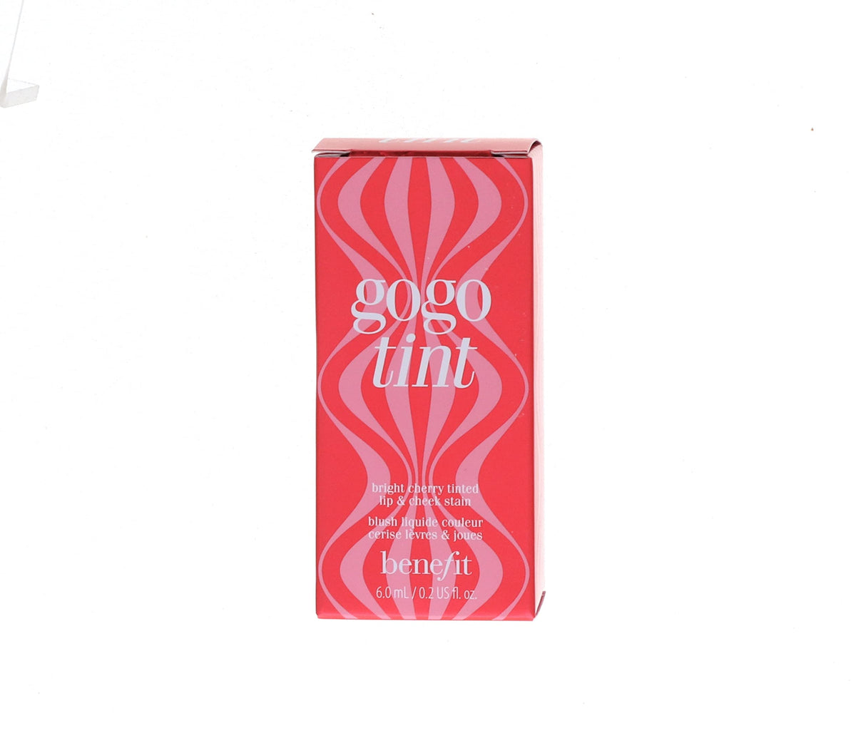 Benefit Gogo Tint texture close-up displaying bright cherry color and fluid consistency