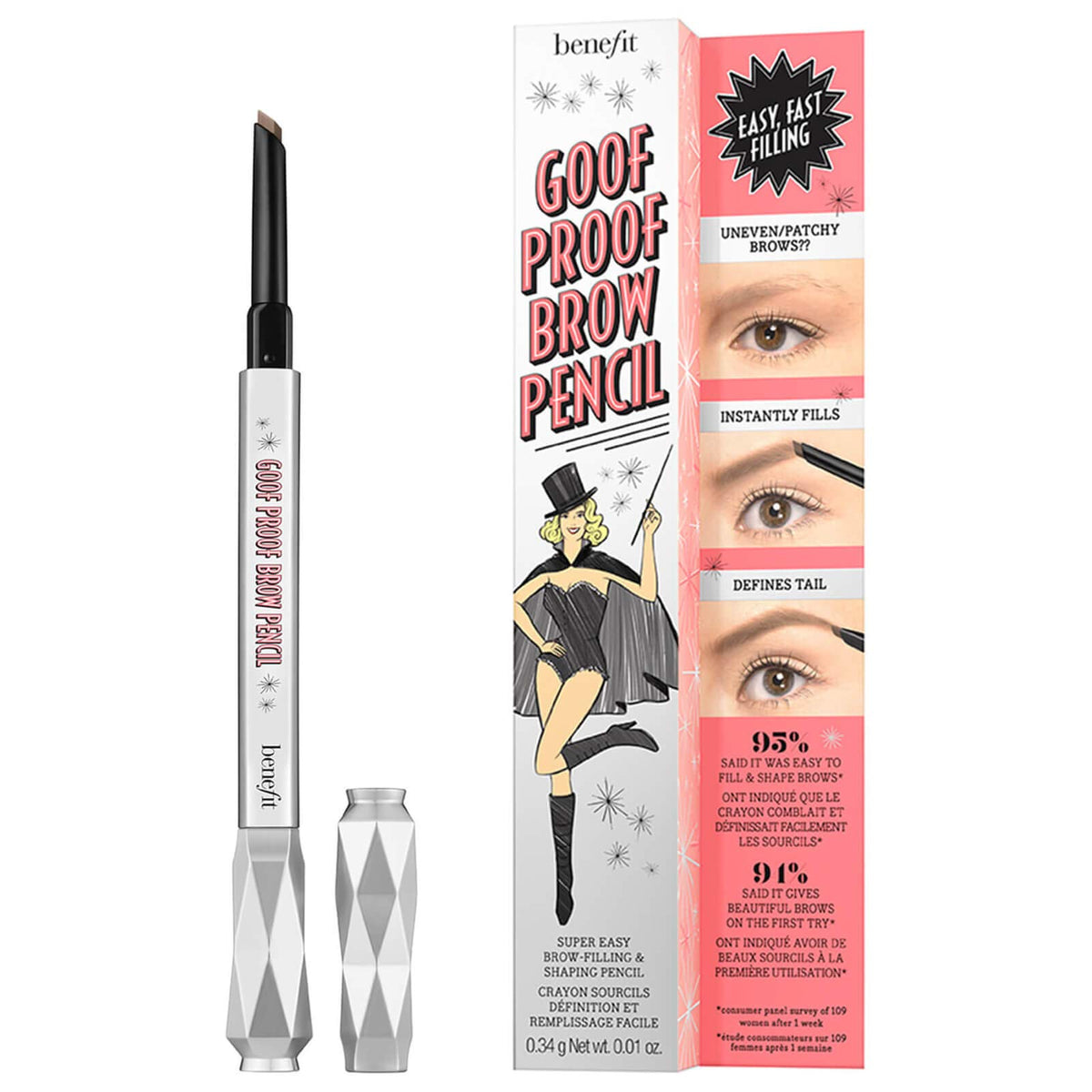 Benefit Goof Proof Brow Pencil front view showing sleek packaging and easy application