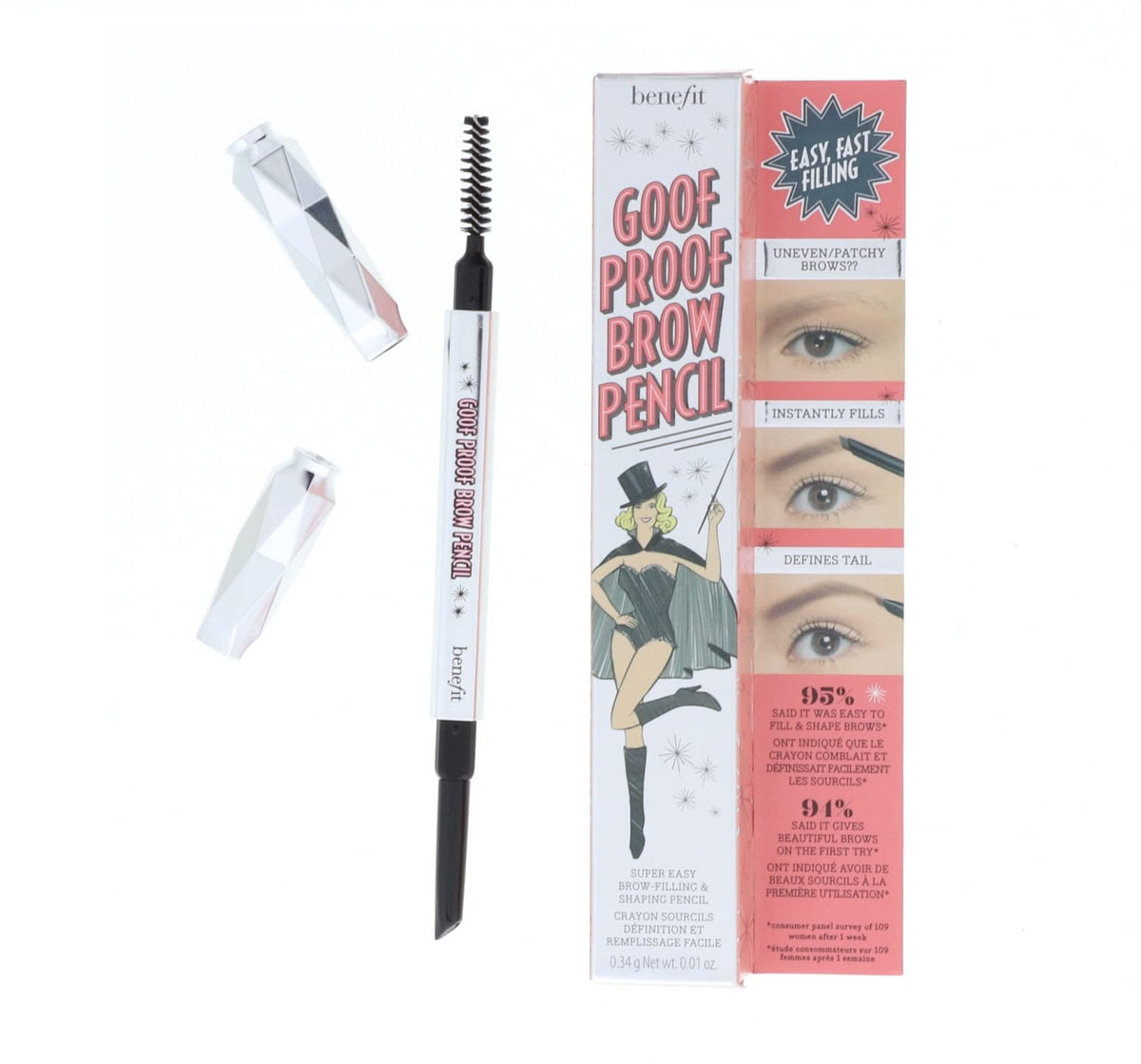 Benefit Goof Proof Brow Pencil tip close-up highlighting angled soft tip for precise strokes