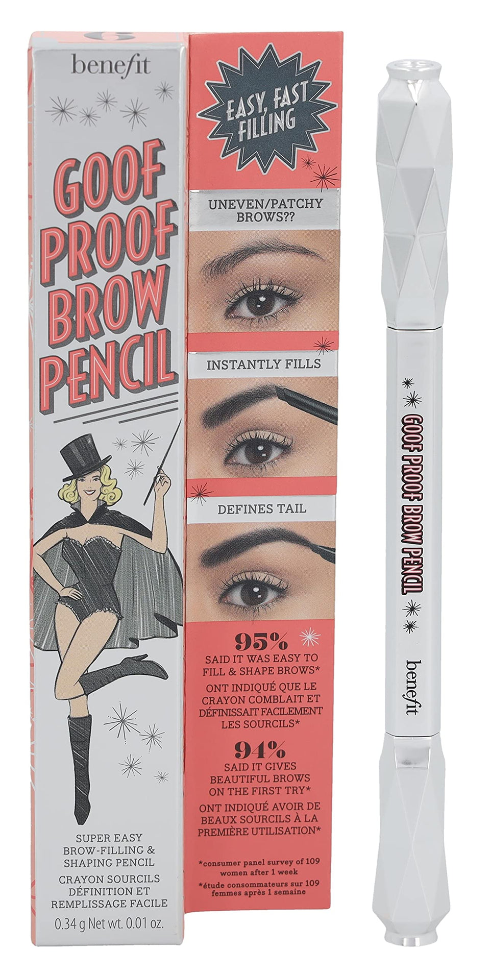 Benefit Goof Proof front packaging showing retractable pencil and label for quick selection