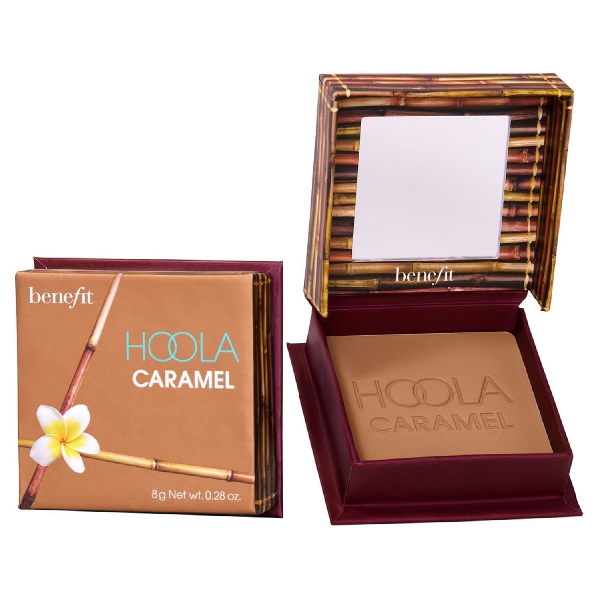 Benefit Hoola Caramel front compact shot showing matte bronzer and packaging for easy portability