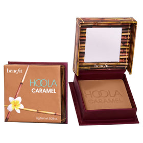 Benefit Hoola Caramel front compact shot showing matte bronzer and packaging for easy portability