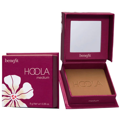 Benefit Hoola front compact open showing powder and mirror for quick touch-ups