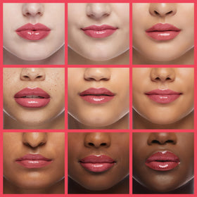 Benefit on lips closeup demonstrating sheer rose color and lasting wear