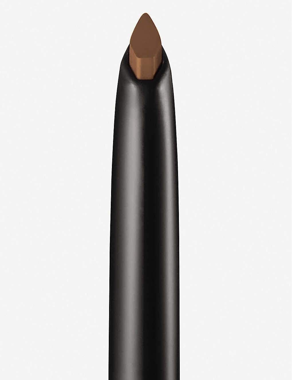 Benefit close-up of triangular pencil tip illustrating precise hair-like strokes